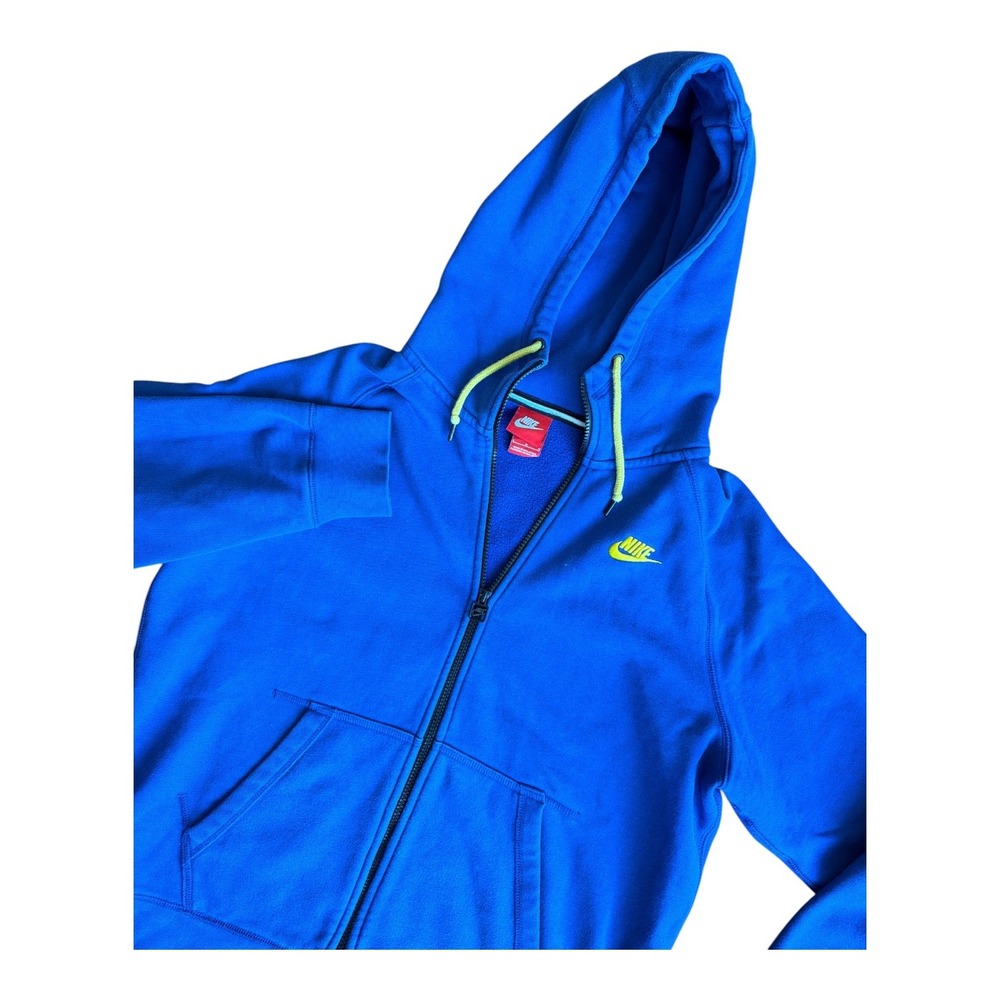 90's Y2K Nike Full Zip Hoodie Royal Blue Neon Yellow Embroidered Logo Mens Large